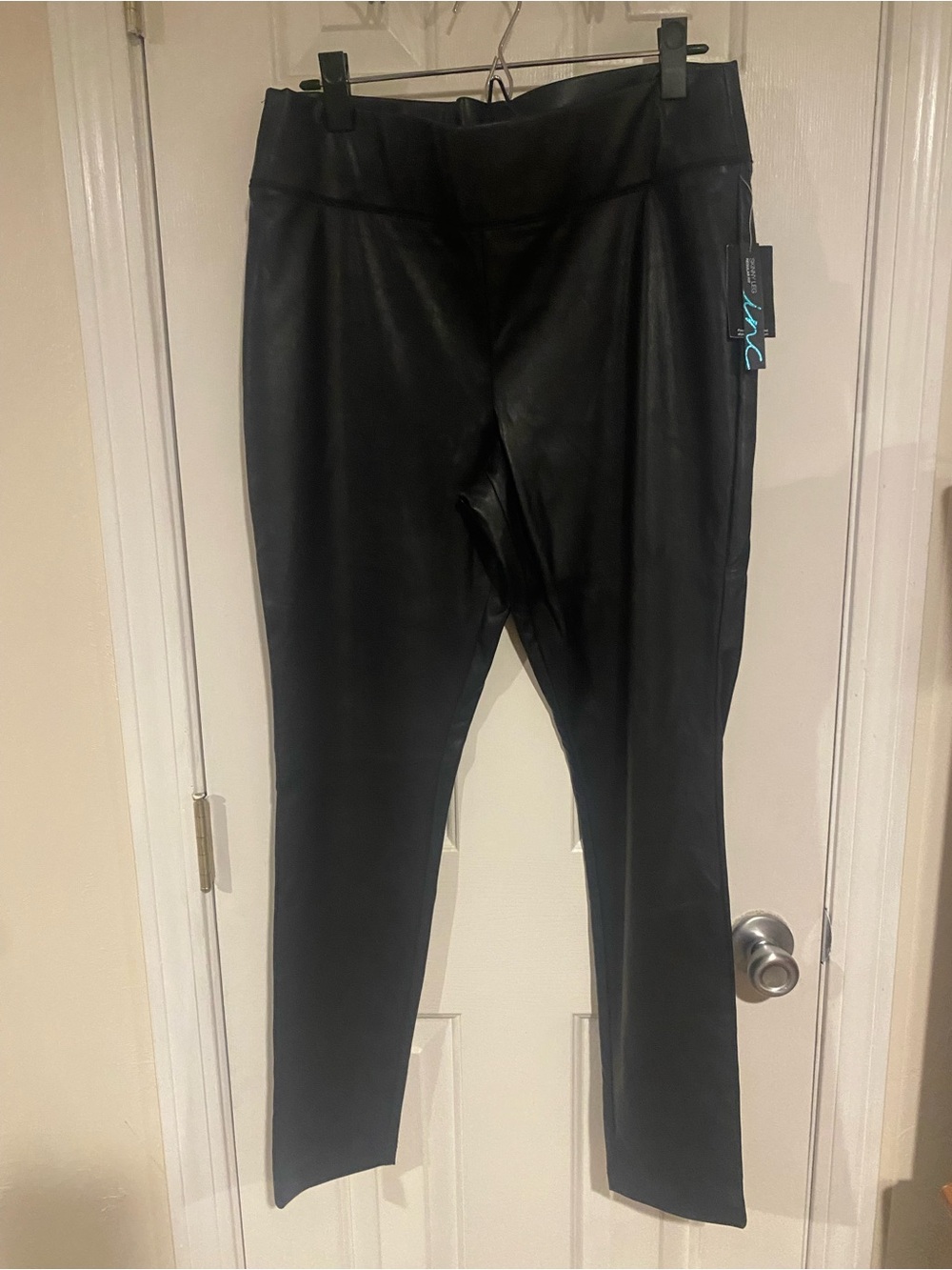 INC International Concepts Black Faux Leather Skinny Pants